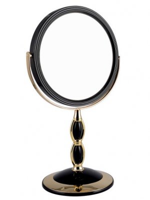 B7 8066 BLK/G Black Gold Зеркало настольное круглое 2-стороннее 5-кратное увеличение 18 см