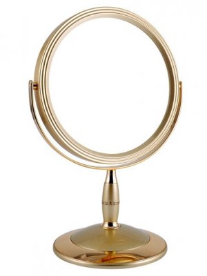 B7 808 G5/G Gold Зеркало настольное круглое 2-стороннее 5-кратное увеличение 18 см с кристаллами