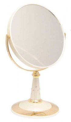 B7 809 PER/G WPearl Gold Зеркало настольное круглое 2-стороннее 5-кратное увеличение 18 см с кристаллами