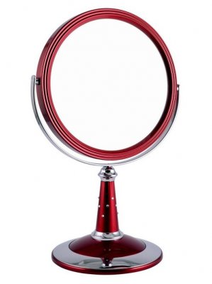 B7 809 RUBY/C Red Зеркало настольное круглое 2-стороннее 5-кратное увеличение 18 см с кристаллами