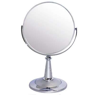 B7 809 S3/C Silver Зеркало настольное круглое 2-стороннее 5-кратное увеличение 18 см с кристаллами