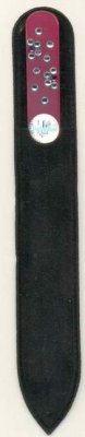 BH-16-C Пилочка для ногтей стеклянная, цветная, 2-х сторонняя, 16 страз, 140 мм., в бархатном чехле, ручная работа