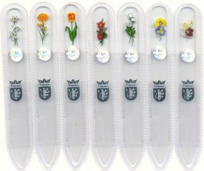 120-140 Flowers Transparent Пилочка для ногтей стеклянная, 2-х сторонняя, 120 мм., в чехле
