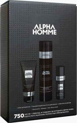 Набор AH/CS ALPHA HOMME 750 (тонизирующий шампунь для волос, крем для бритья, крем после бритья) 