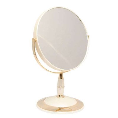 B7 808 PER/G WPearl Gold Зеркало настольное круглое 2-стороннее 5-кратное увеличение 18 см с кристаллами