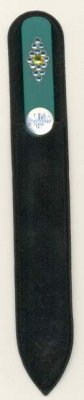 BH-15-C Пилочка для ногтей стеклянная, цветная, 2-х сторонняя, 15 страз, 140 мм., в бархатном чехле, ручная работа