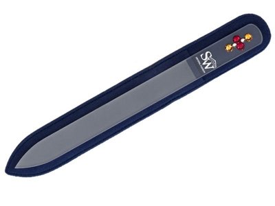 SW-06 Пилочка для ногтей стеклянная, 2-х сторонняя, 6 страз, 140 мм., в бархатном чехле, ручная работа